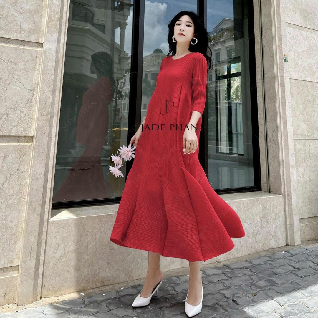 Váy Doris dập ly cao cấp JADEPHAN xếp ly lò xo nhiều màu — ảnh 8