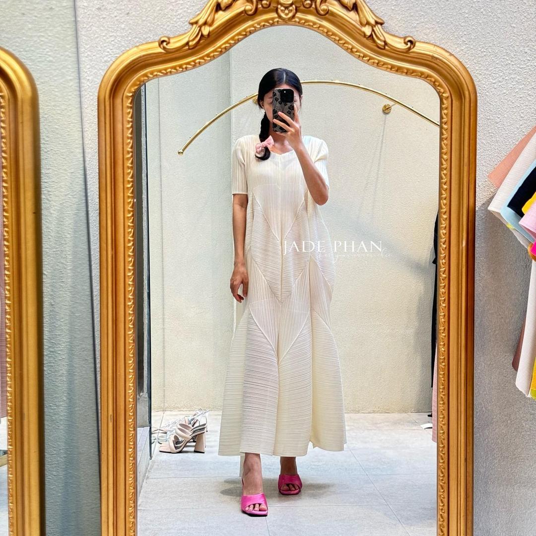 Váy Rose dập ly cao cấp JADEPHAN xếp ly lò xo thanh lịch — ảnh 32