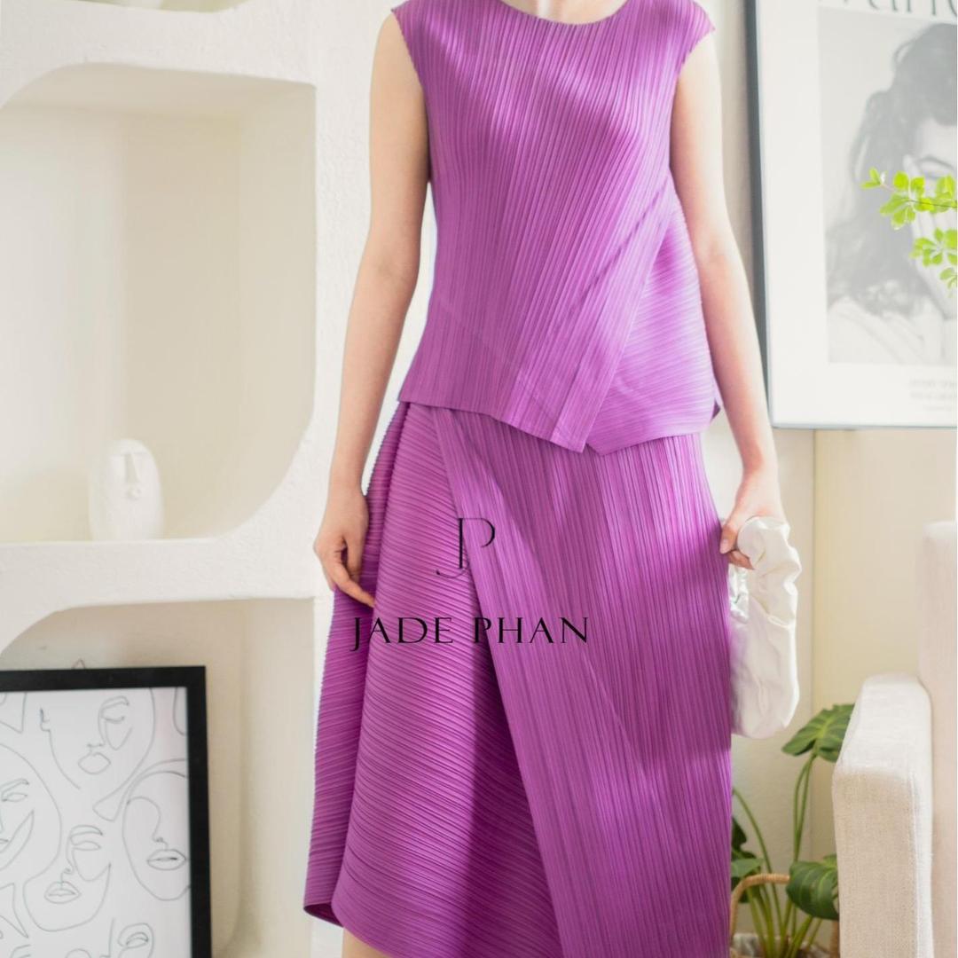 Set quần áo Iris dập ly cao cấp JADEPHAN thanh lịch nhiều màu — ảnh 4