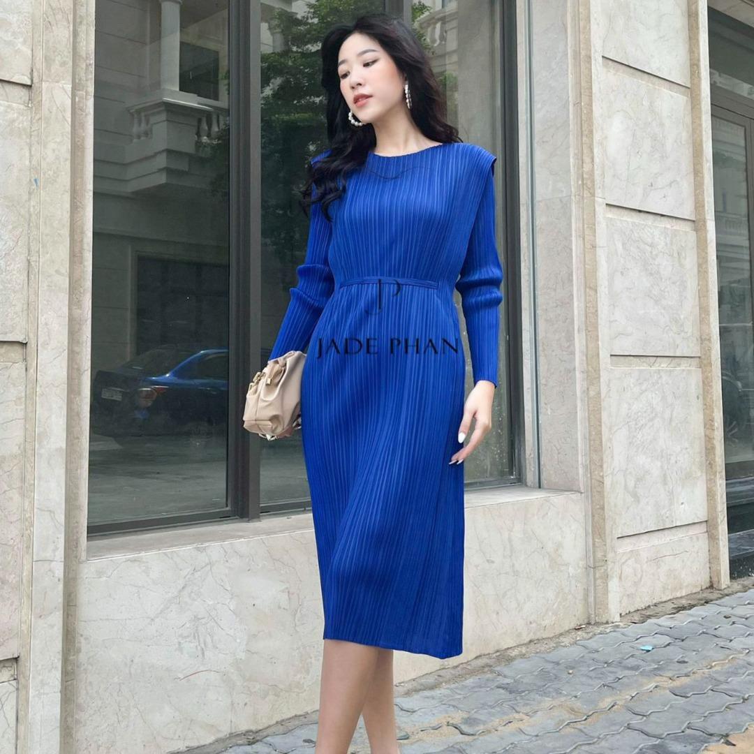 Váy Elegance dài tay dập ly cao cấp JADEPHAN xếp ly lò xo thanh lịch — ảnh 2