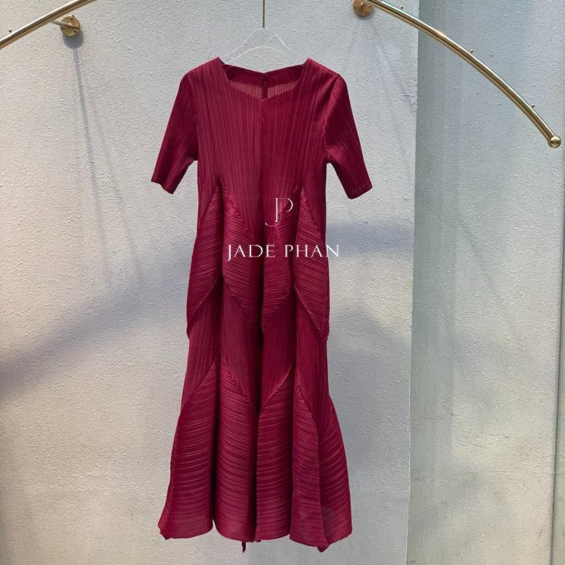 Váy Rose dập ly cao cấp JADEPHAN xếp ly lò xo thanh lịch — ảnh 10