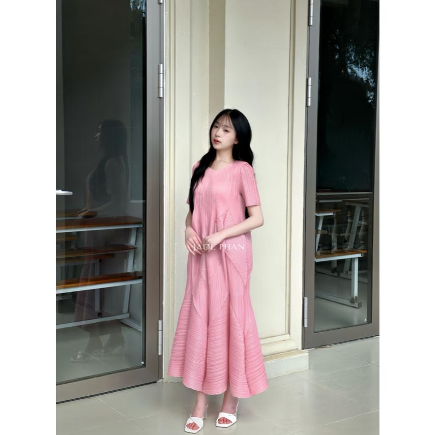 Váy Rose dập ly cao cấp JADEPHAN xếp ly lò xo thanh lịch — ảnh 9