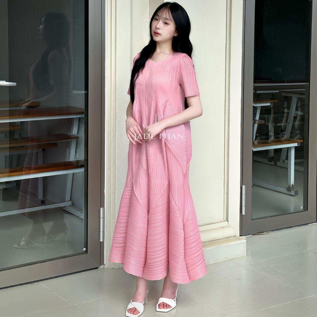 Váy Rose dập ly cao cấp JADEPHAN xếp ly lò xo thanh lịch — ảnh 17