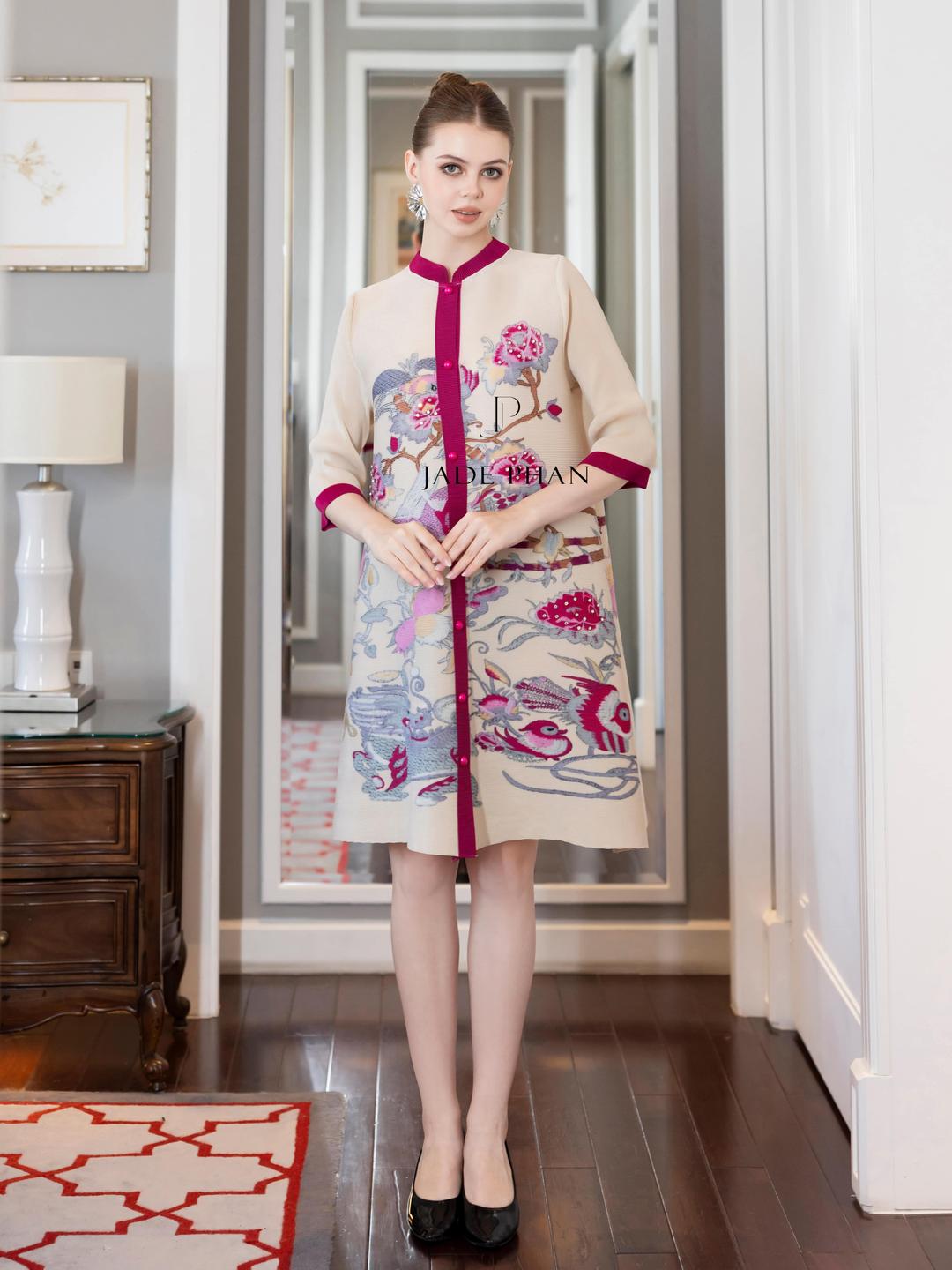 Váy Hilary dập ly cao cấp JADEPHAN freesize thanh lịch