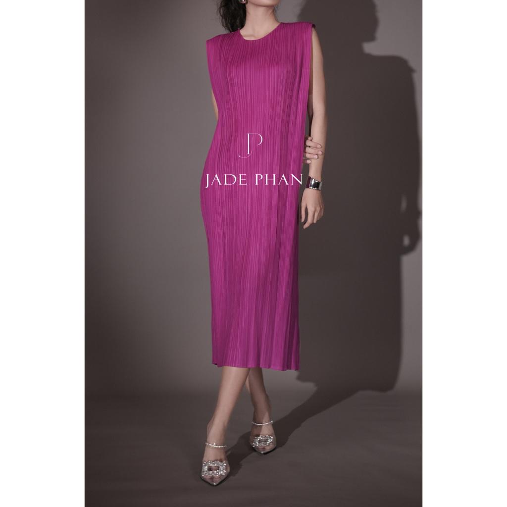 Váy Elegance dài tay dập ly cao cấp JADEPHAN xếp ly lò xo thanh lịch — ảnh 5