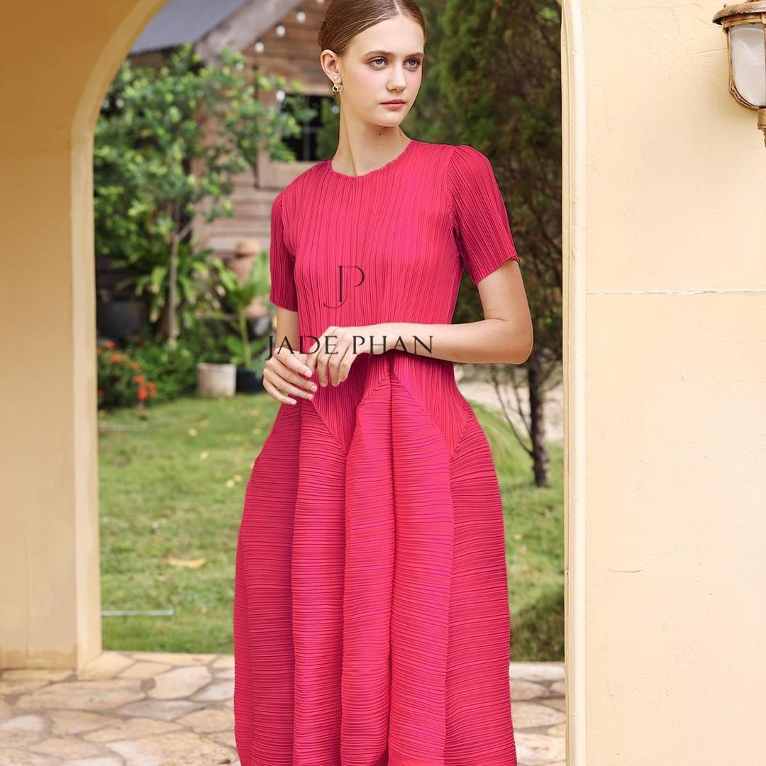 Váy Alice dập ly cao cấp JADEPHAN xếp ly lò xo thanh lịch — ảnh 19
