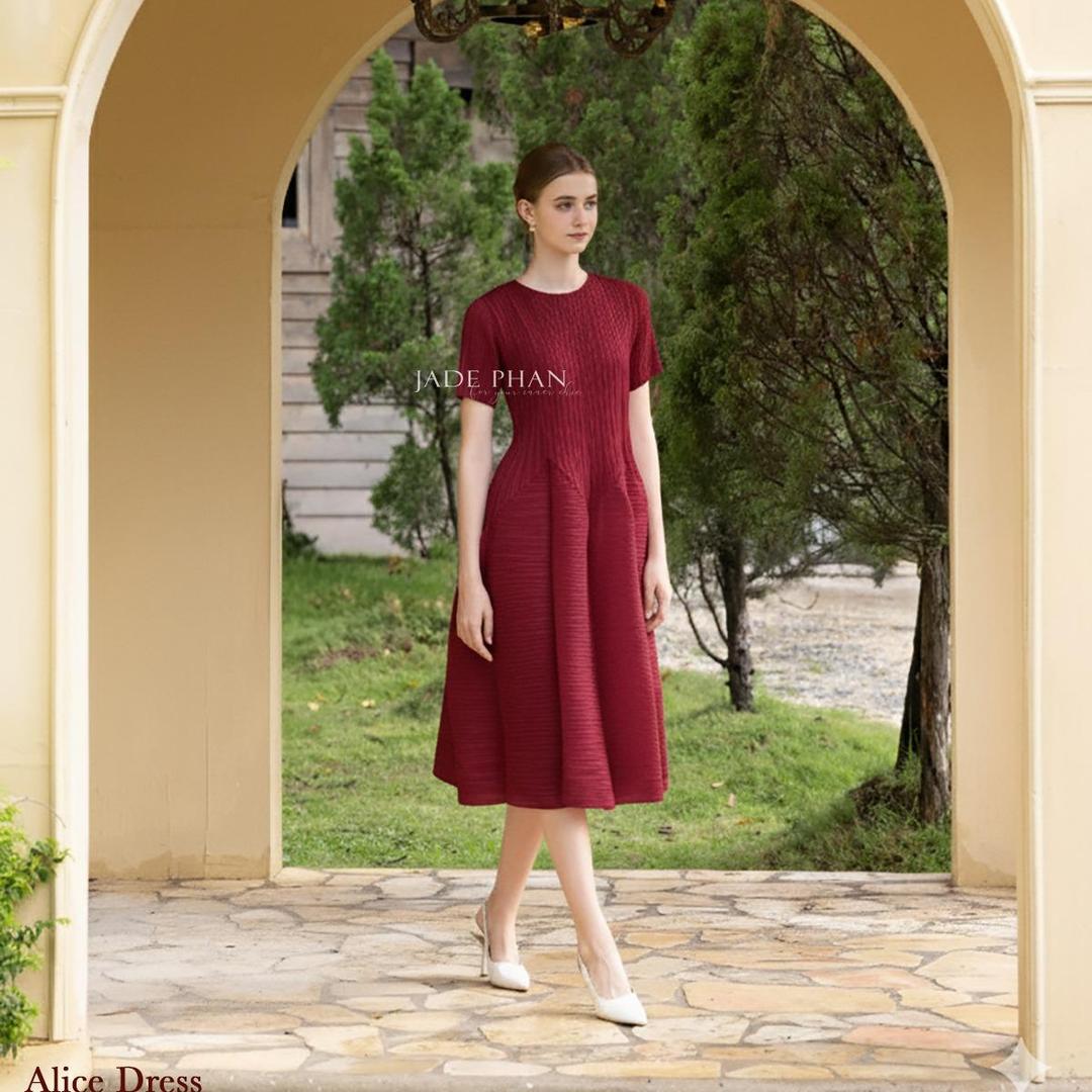 Váy Alice dập ly cao cấp JADEPHAN xếp ly lò xo thanh lịch — ảnh 5