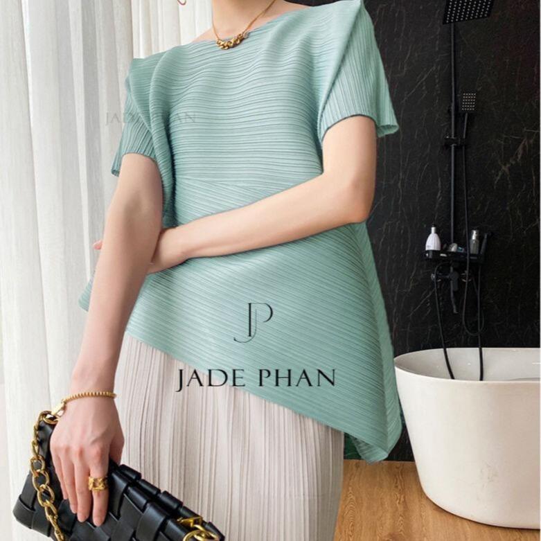 Set gồm áo và chân váymix màu, áo xếp ly tà chéo và chân váy ống suông xẻ cạnh bắp chân dập ly cao cấp nhiều màu Katle Audora — ảnh 2