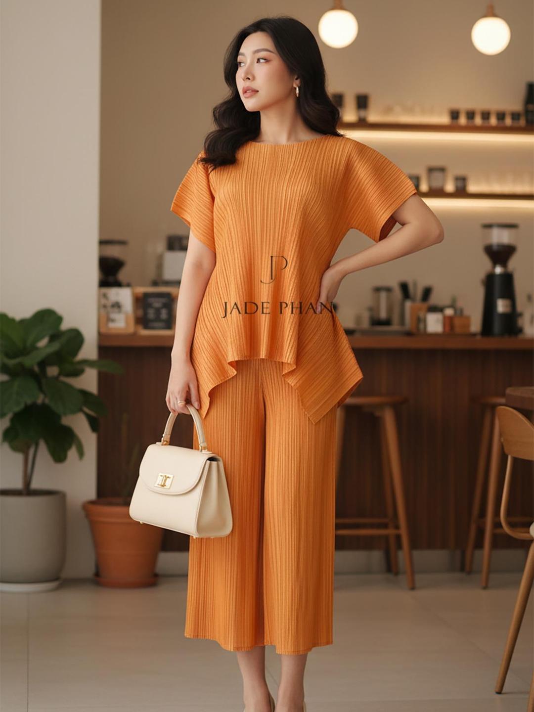 Set quần áo Joella dập ly cao cấp JADEPHAN xếp ly lò xo đi chơi