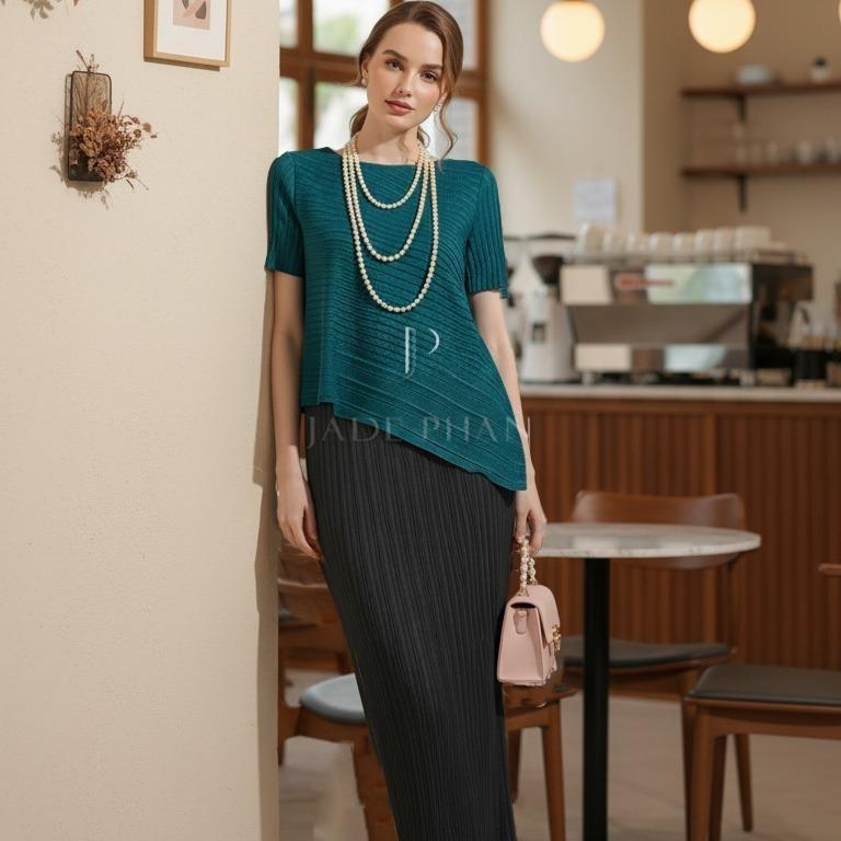 Set gồm áo và chân váymix màu, bộ áo và chân váy midi nữ thanh lịch nhiều màu Jennie Holly — ảnh 5