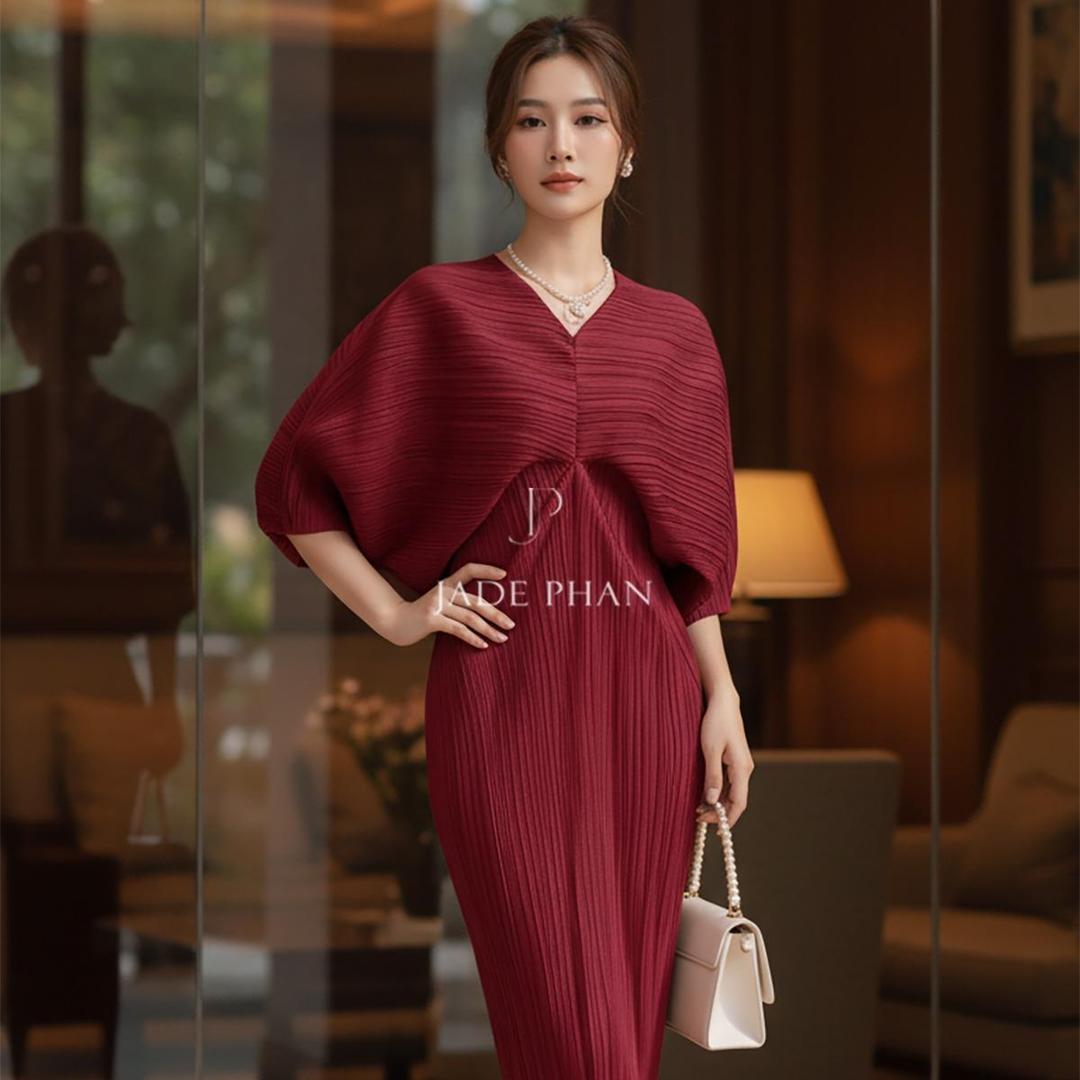 Váy Liana dập ly cao cấp JADEPHAN xếp ly lò xo — ảnh 9