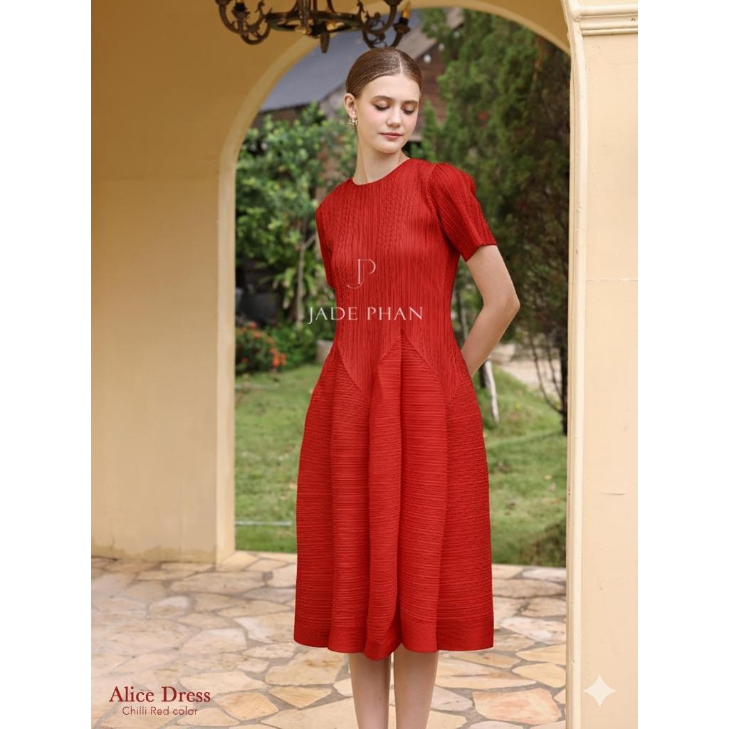 Váy Alice dập ly cao cấp JADEPHAN xếp ly lò xo thanh lịch — ảnh 9