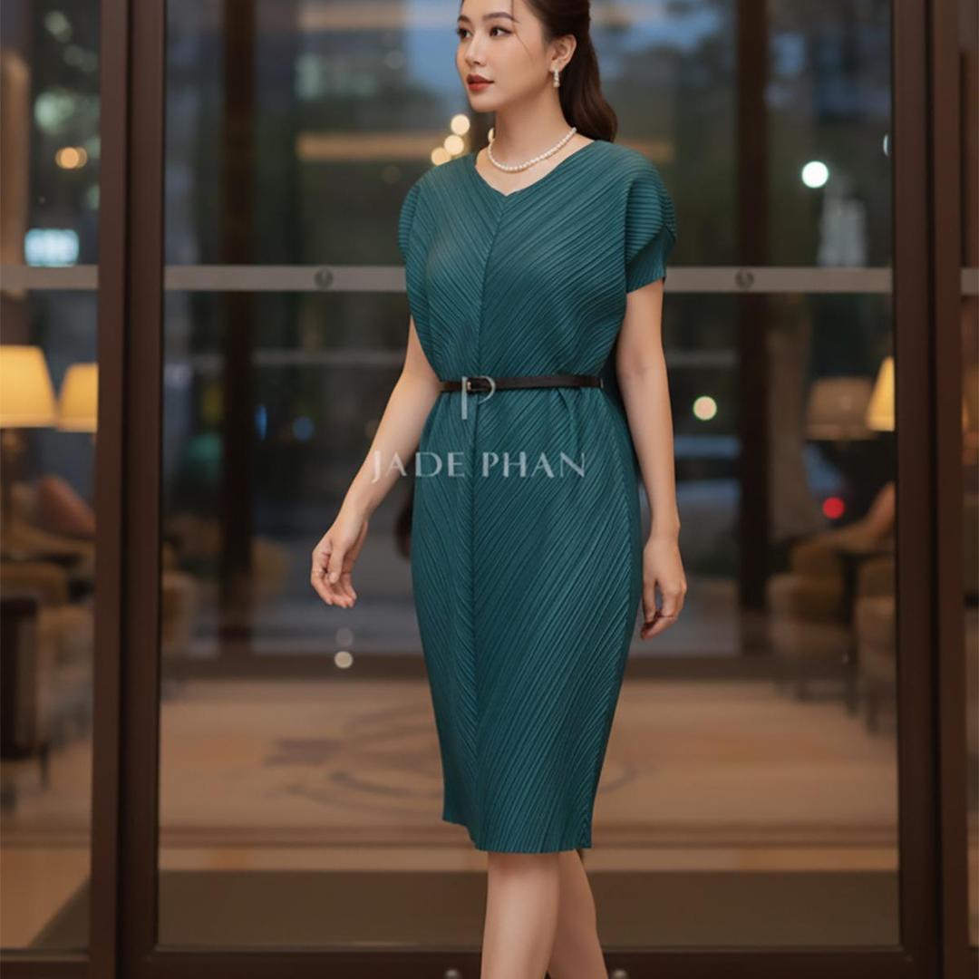 Váy Boise dập ly cao cấp JADEPHAN xếp ly lò xo — ảnh 3
