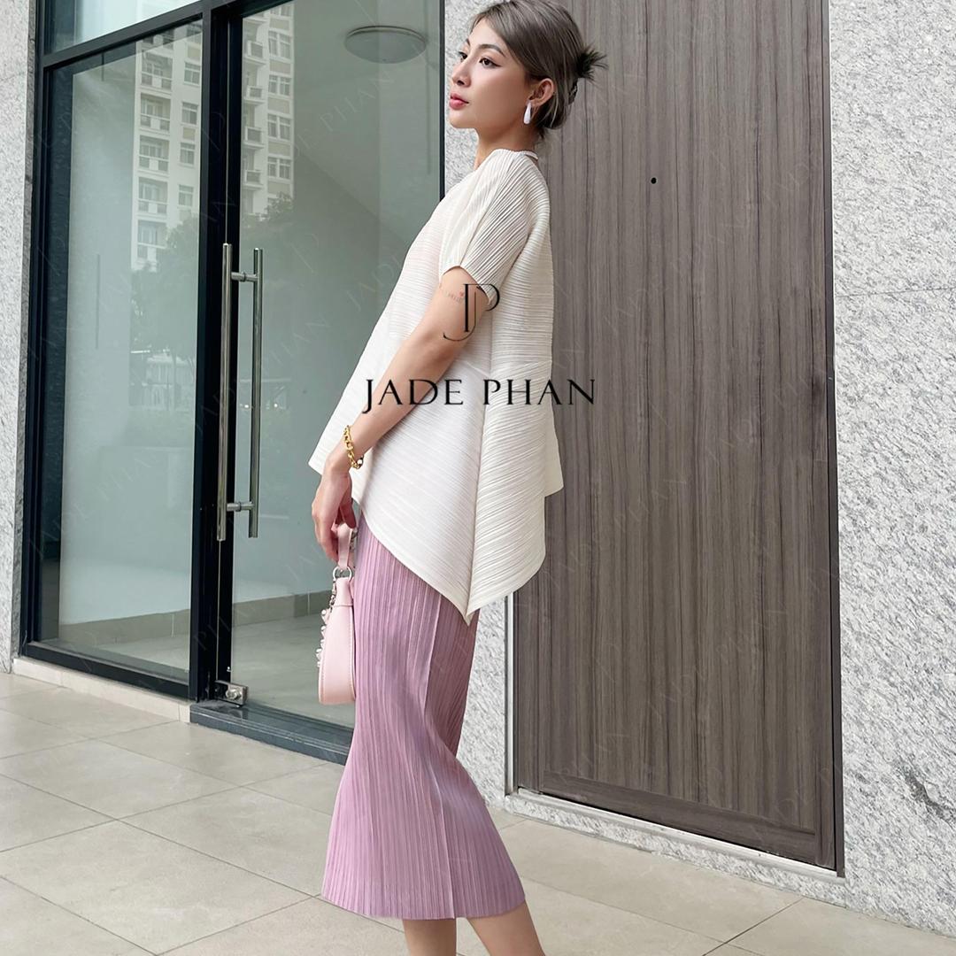 Set gồm áo và chân váymix màu, áo xếp ly tà chéo và chân váy ống suông xẻ cạnh bắp chân dập ly cao cấp nhiều màu Katle Audora — ảnh 8