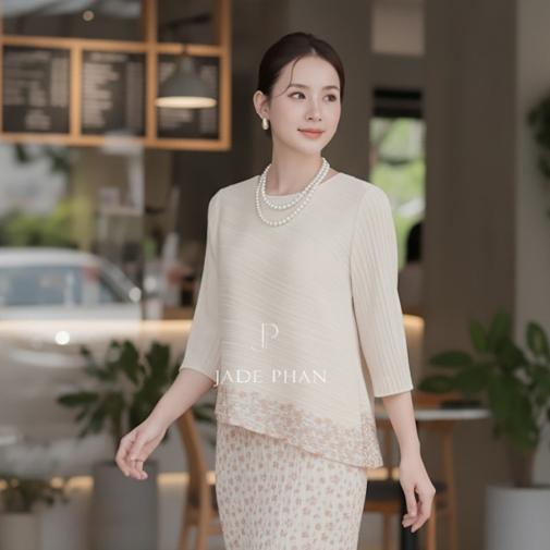 Set gồm áo và chân váyHoa nhí, bộ đồ dập ly cao cấp thanh lịch nhiều màu Gerda & Holly [ + ] — ảnh 5