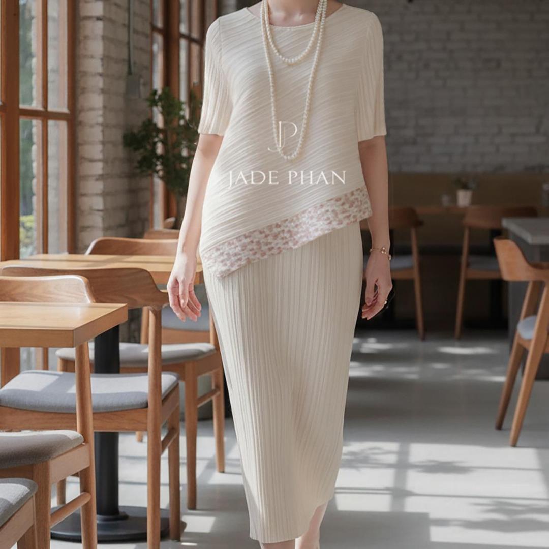 Set gồm áo và chân váyHoa nhí, bộ áo và chân váy xếp ly thanh lịch tôn dáng sang trọng nhiều màu Jennie & Holly [ + ] — ảnh 2