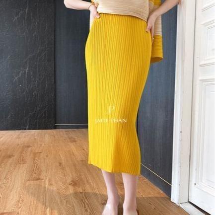 Chân váy Holly XẺ SAU xếp ly, chân váy midi nữ dập ly cao cấp không nhăn nhiều màu 76cm 86cm — ảnh 17