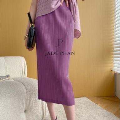 Chân váy Holly XẺ SAU xếp ly, chân váy midi nữ dập ly cao cấp không nhăn nhiều màu 76cm 86cm