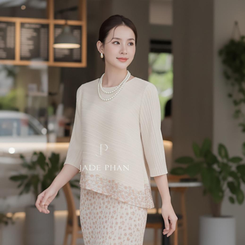 Set gồm áo và chân váyHoa nhí, bộ áo và chân váy dập ly cao cấp thanh lịch nhiều màu Gerda & Holly [ + ] — ảnh 6