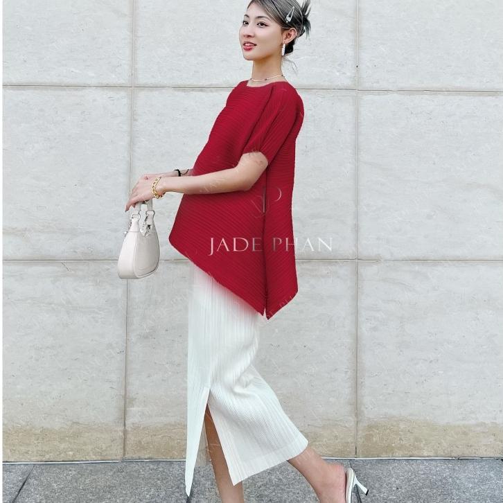 Set gồm áo và chân váy [𝐉𝐀𝐃𝐄 𝐏𝐇𝐀𝐍] áo xếp ly tà chéo và chân váy ống suông xẻ cạnh bắp chân dập ly cao cấp Katle Audora — ảnh 9