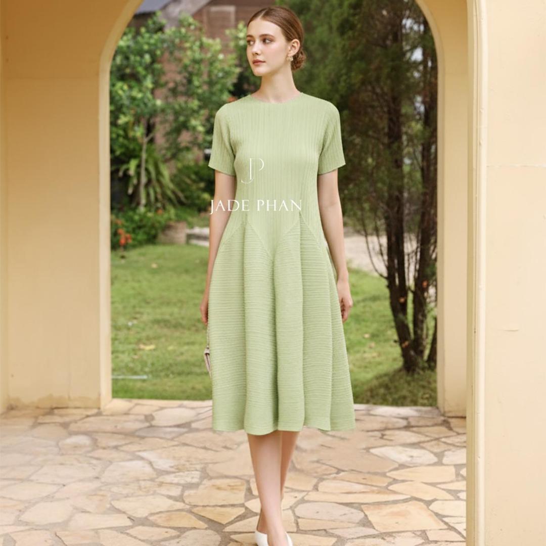 Váy Alice dập ly cao cấp JADEPHAN xếp ly lò xo thanh lịch — ảnh 21
