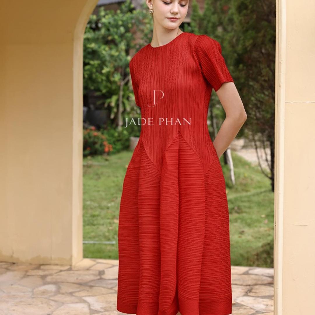 Váy Alice dập ly cao cấp JADEPHAN xếp ly lò xo thanh lịch — ảnh 17