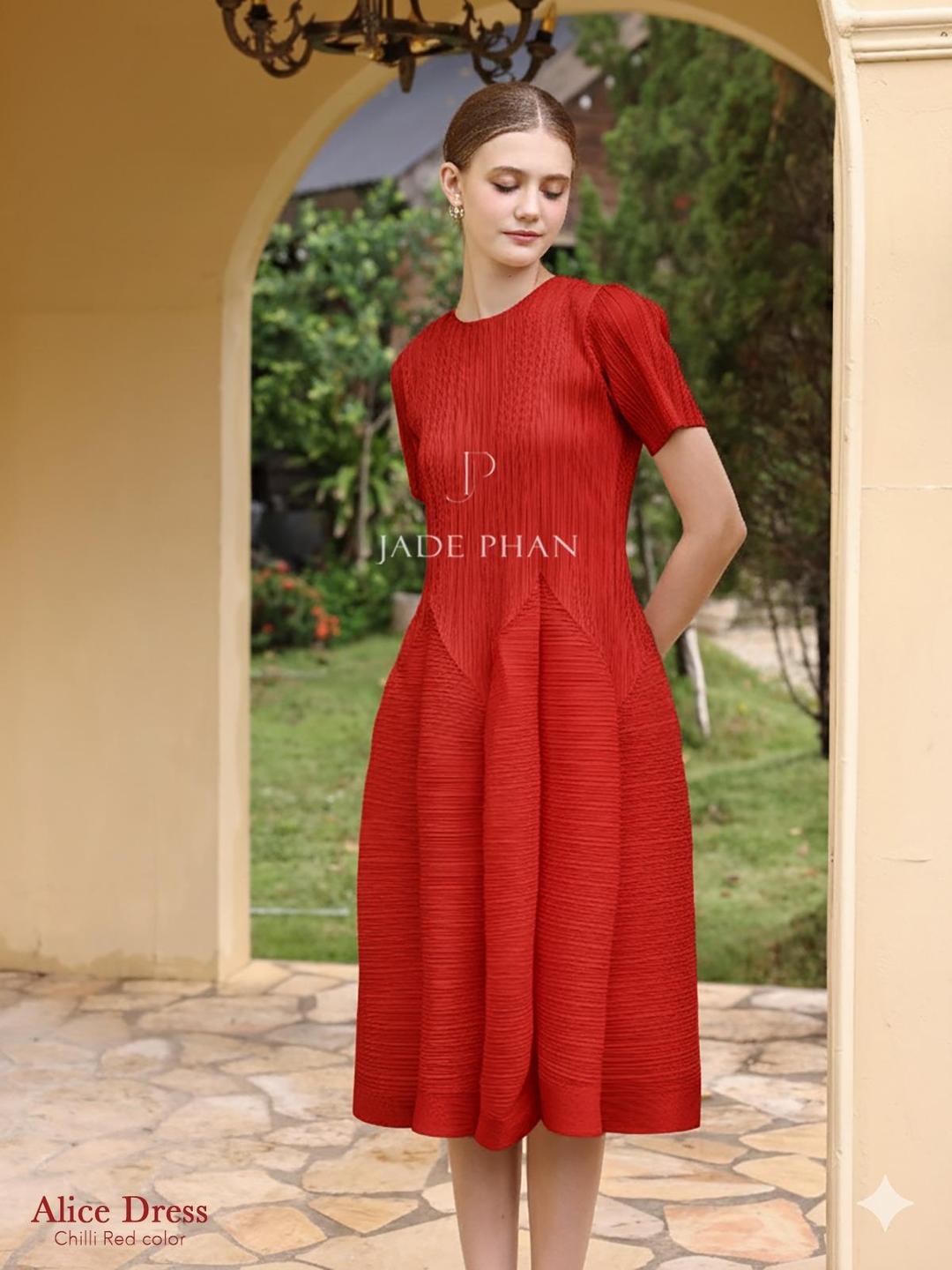 Váy Alice dập ly cao cấp JADEPHAN xếp ly lò xo thanh lịch — ảnh 2