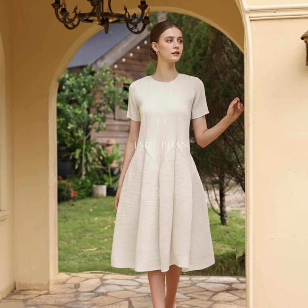 Váy Alice dập ly cao cấp JADEPHAN xếp ly lò xo thanh lịch — ảnh 13