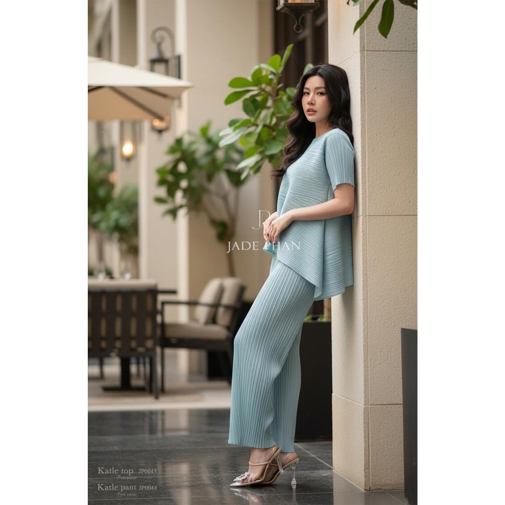 Set gồm áo và quầnxếp ly nữ cao cấp, áo tay ngắn vạt chéo và quần ống suông thanh lịch Katle[ + ] — ảnh 12
