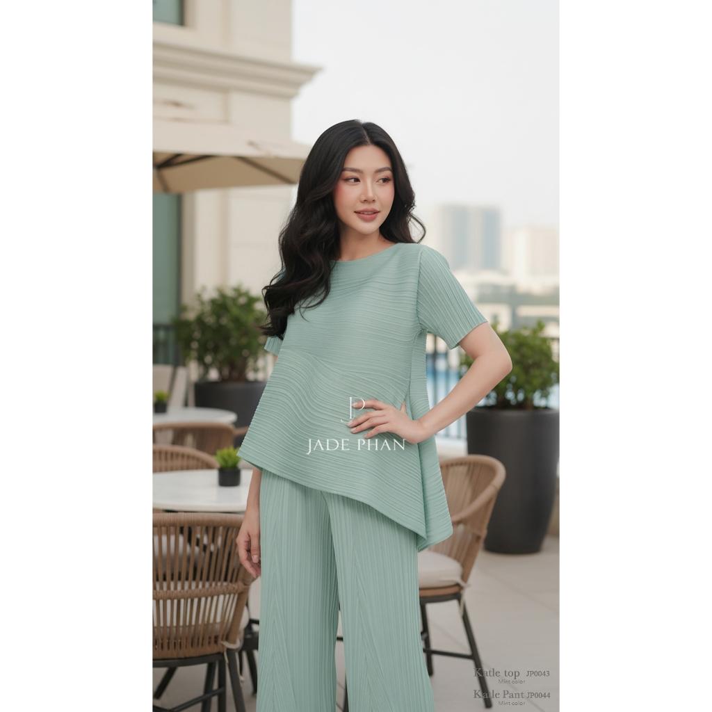 Set gồm áo và quầnxếp ly nữ cao cấp, áo tay ngắn vạt chéo và quần ống suông thanh lịch Katle[ + ] — ảnh 6