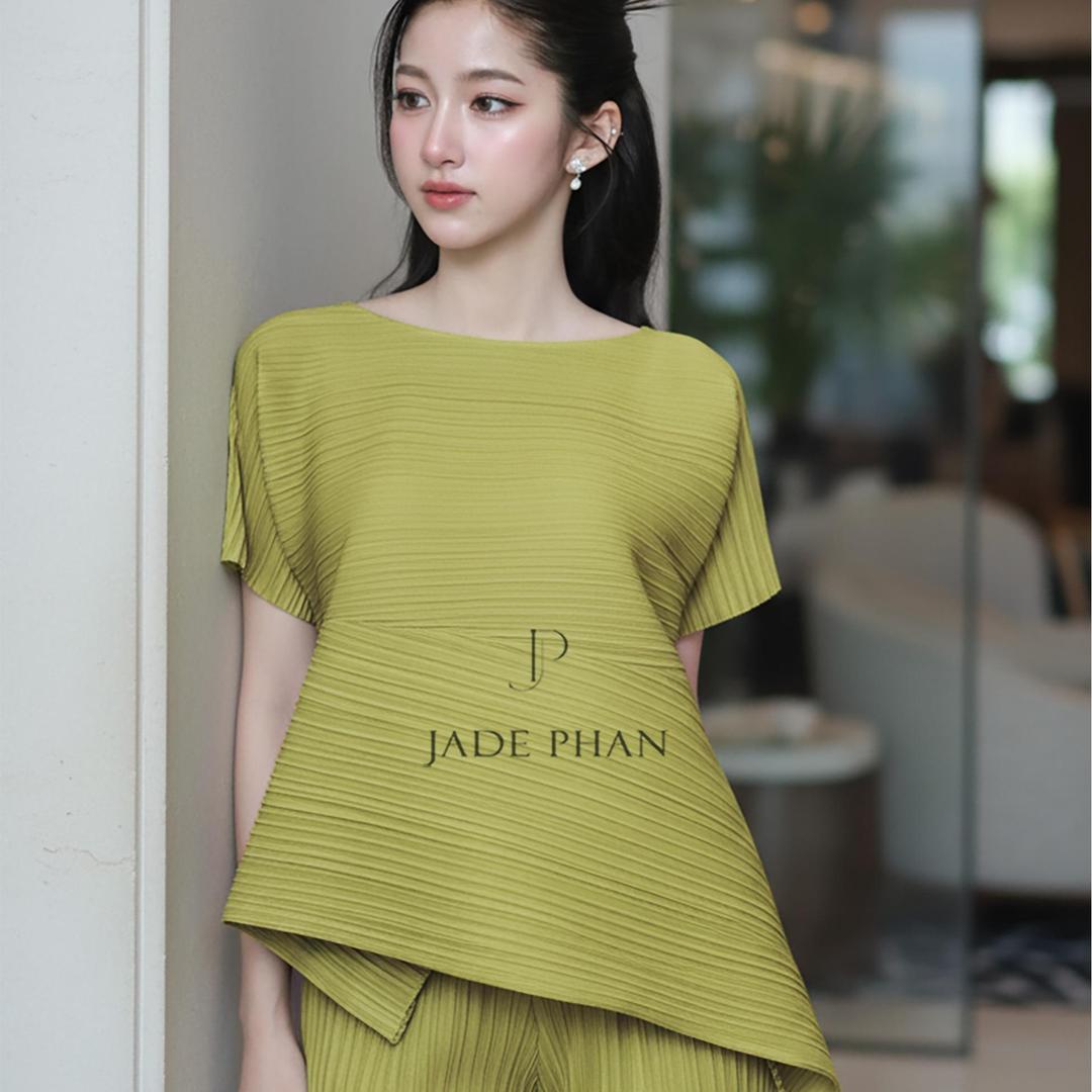 Set gồm áo và quầnđồng màu xếp ly nữ cao cấp, áo tay ngắn vạt chéo và quần ống suông thanh lịch nhiều màu Katle [ + ] — ảnh 10