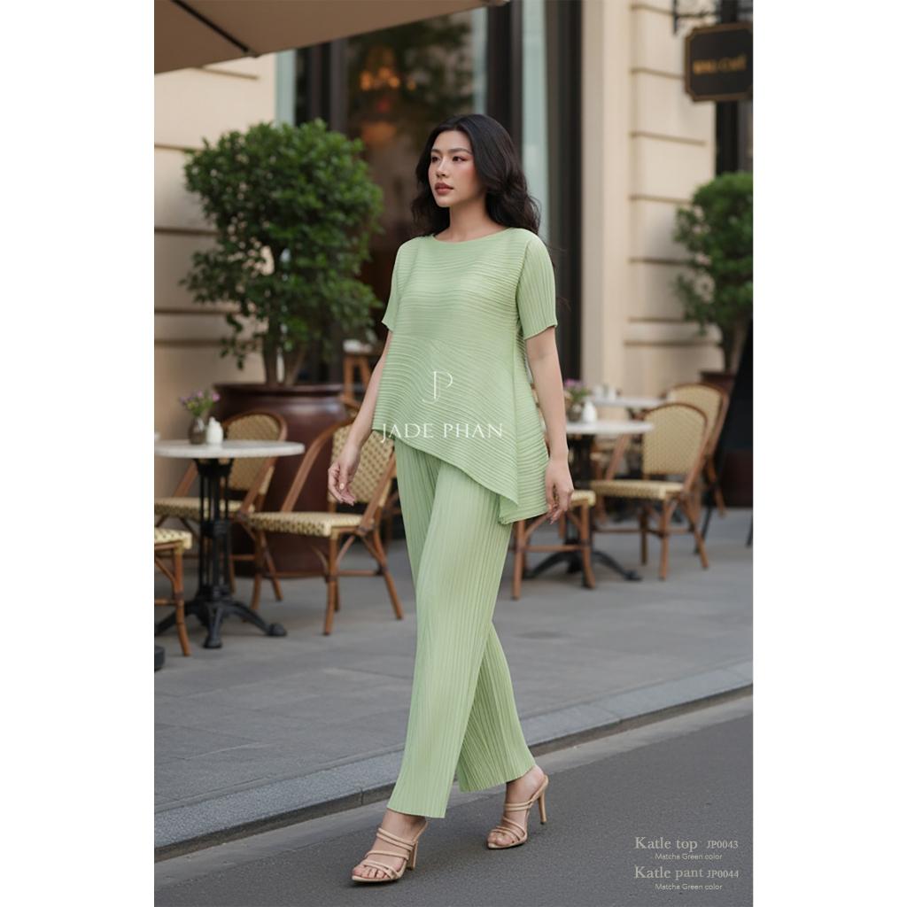 Set gồm áo và quầnxếp ly nữ cao cấp, áo tay ngắn vạt chéo và quần ống suông thanh lịch Katle[ + ] — ảnh 13
