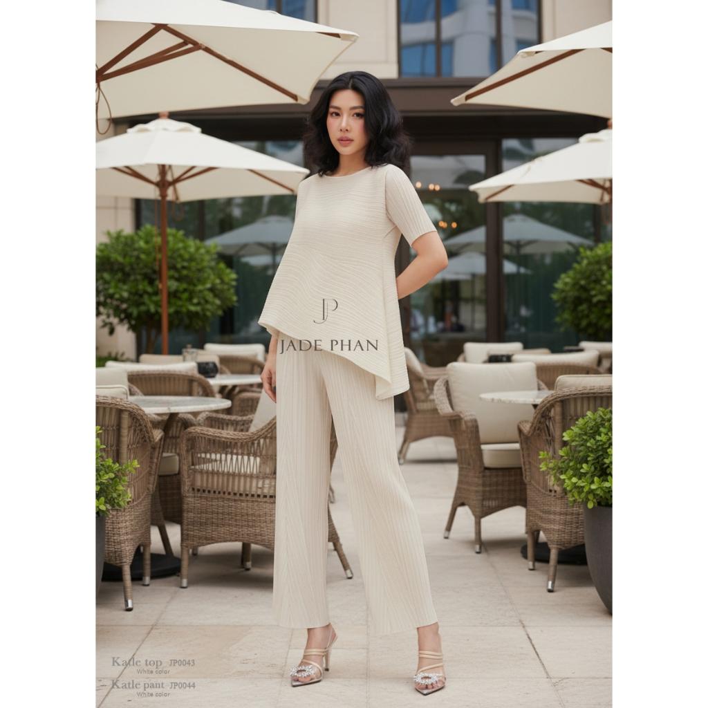 Set gồm áo và quầnxếp ly nữ cao cấp, áo tay ngắn vạt chéo và quần ống suông thanh lịch Katle[ + ] — ảnh 3