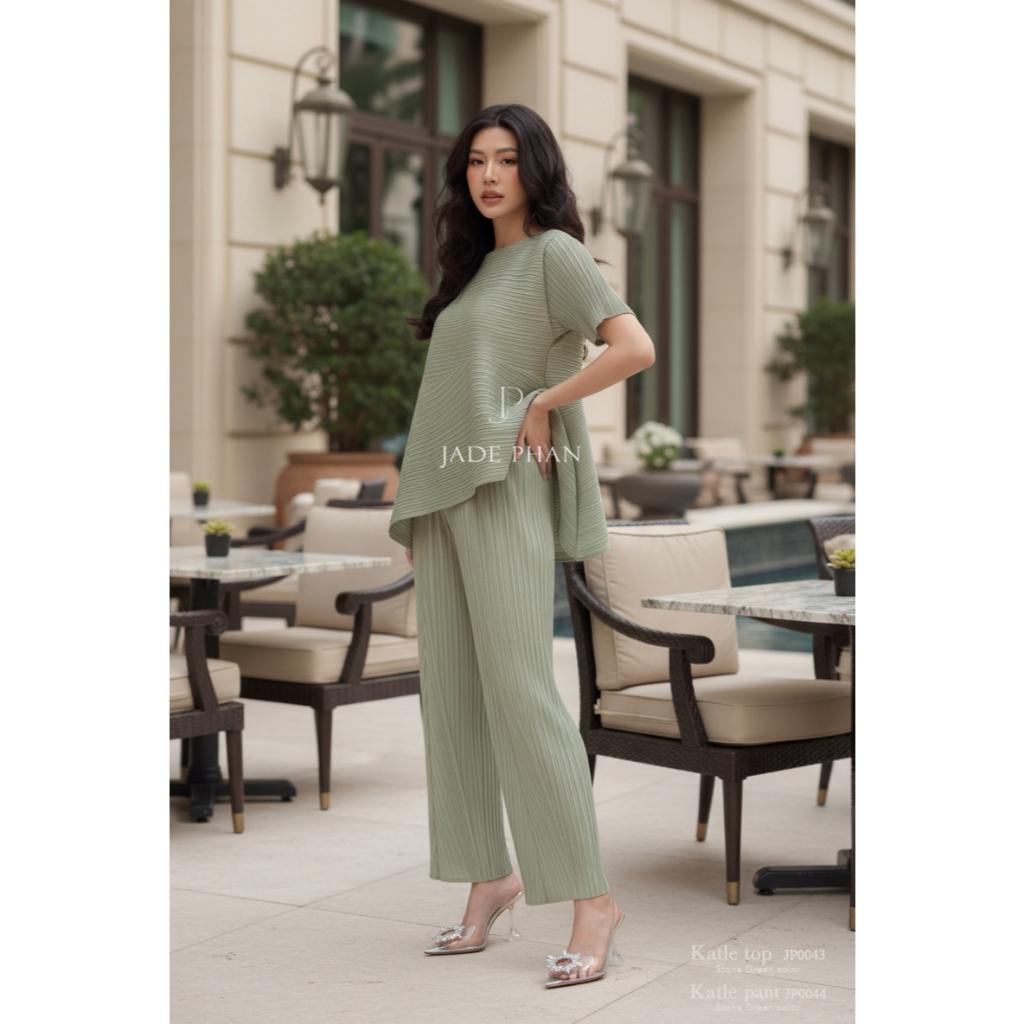 Set gồm áo và quầnxếp ly nữ cao cấp, áo tay ngắn vạt chéo và quần ống suông thanh lịch Katle[ + ] — ảnh 4