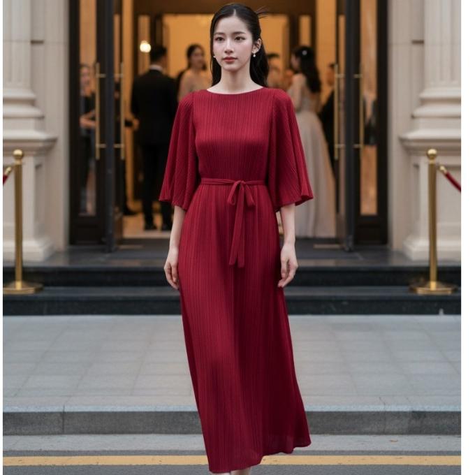 Váy Charisse dập ly cao cấp JADEPHAN xếp ly lò xo — ảnh 4