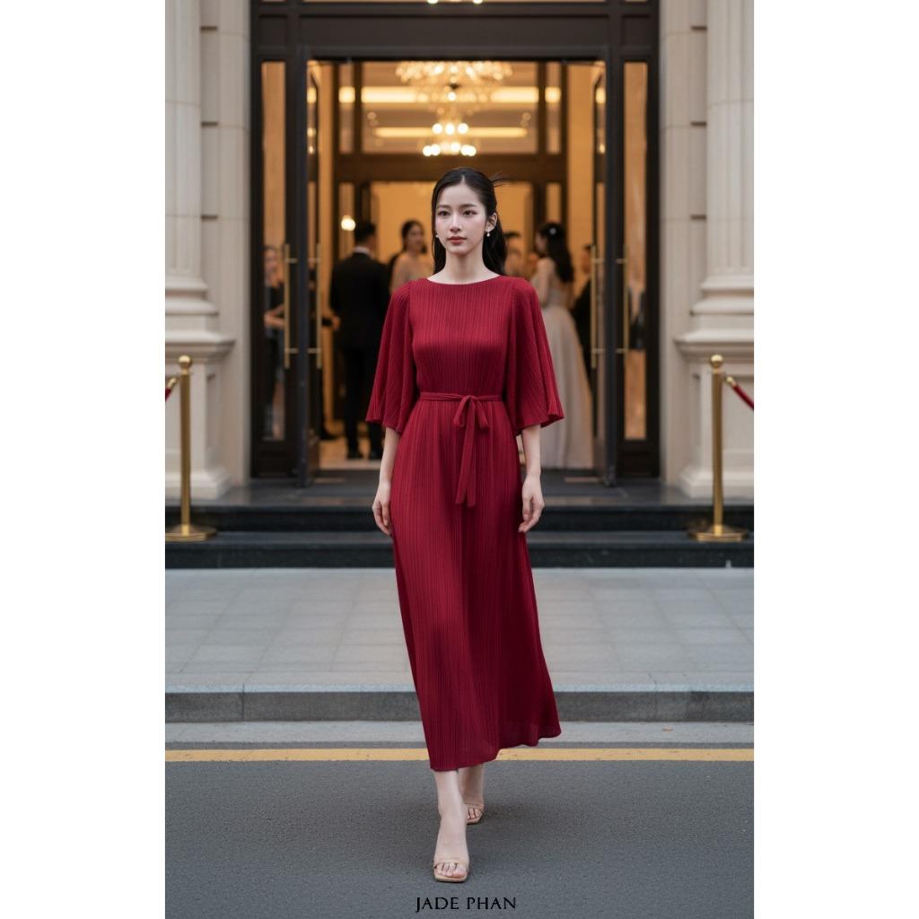 [HỎA TỐC]Váy Charisse dập ly cao cấp JADEPHAN xếp ly lò xo