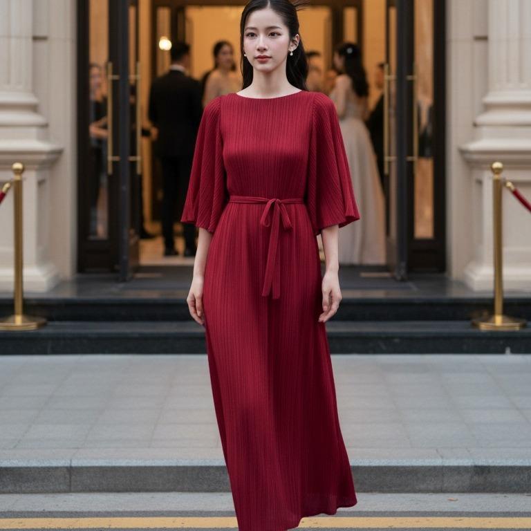 Váy Charisse dập ly cao cấp JADEPHAN xếp ly lò xo — ảnh 8