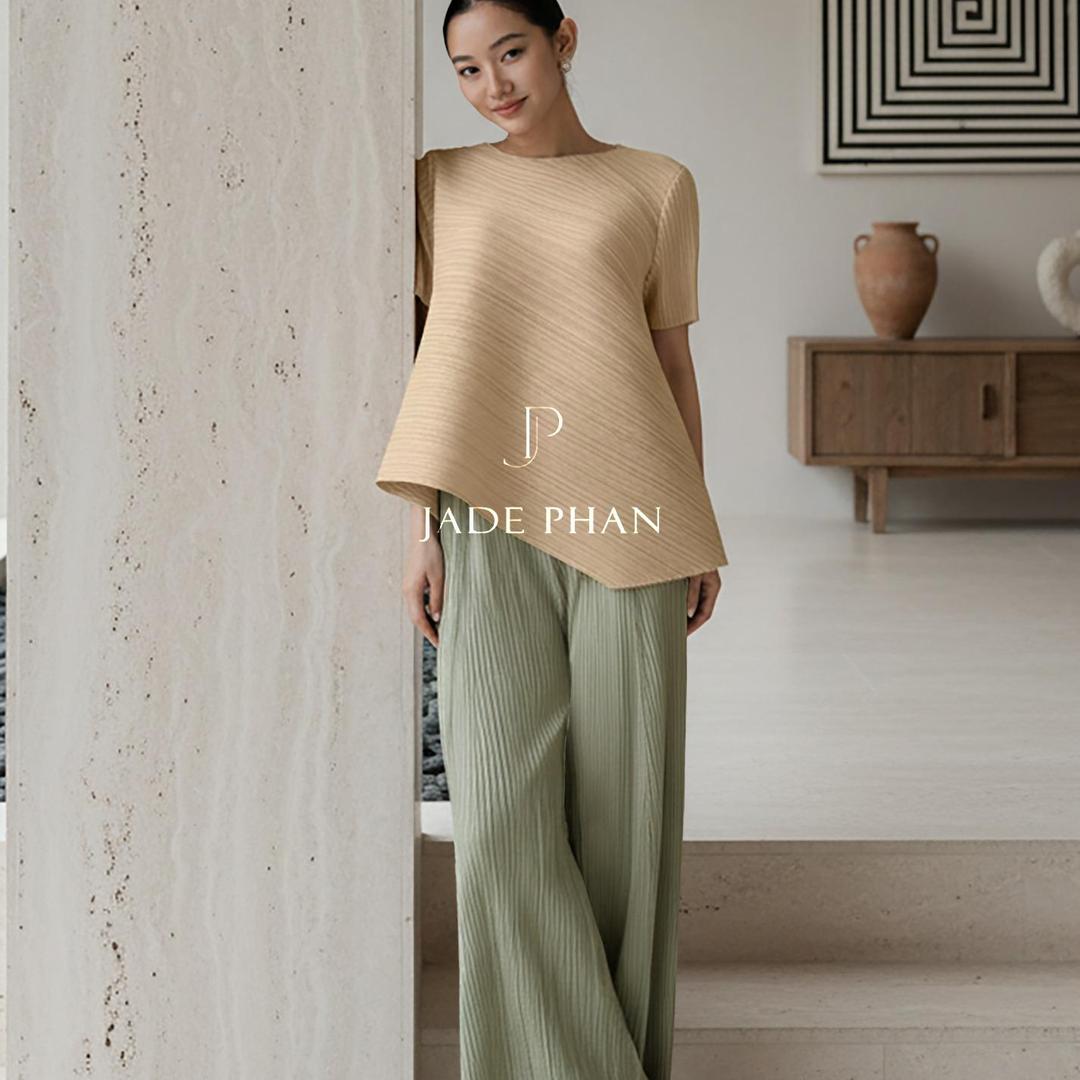Set gồm áo và quầnmix màu, bộ quần áo xếp ly chuẩn form thanh lịch Jennie Gerda