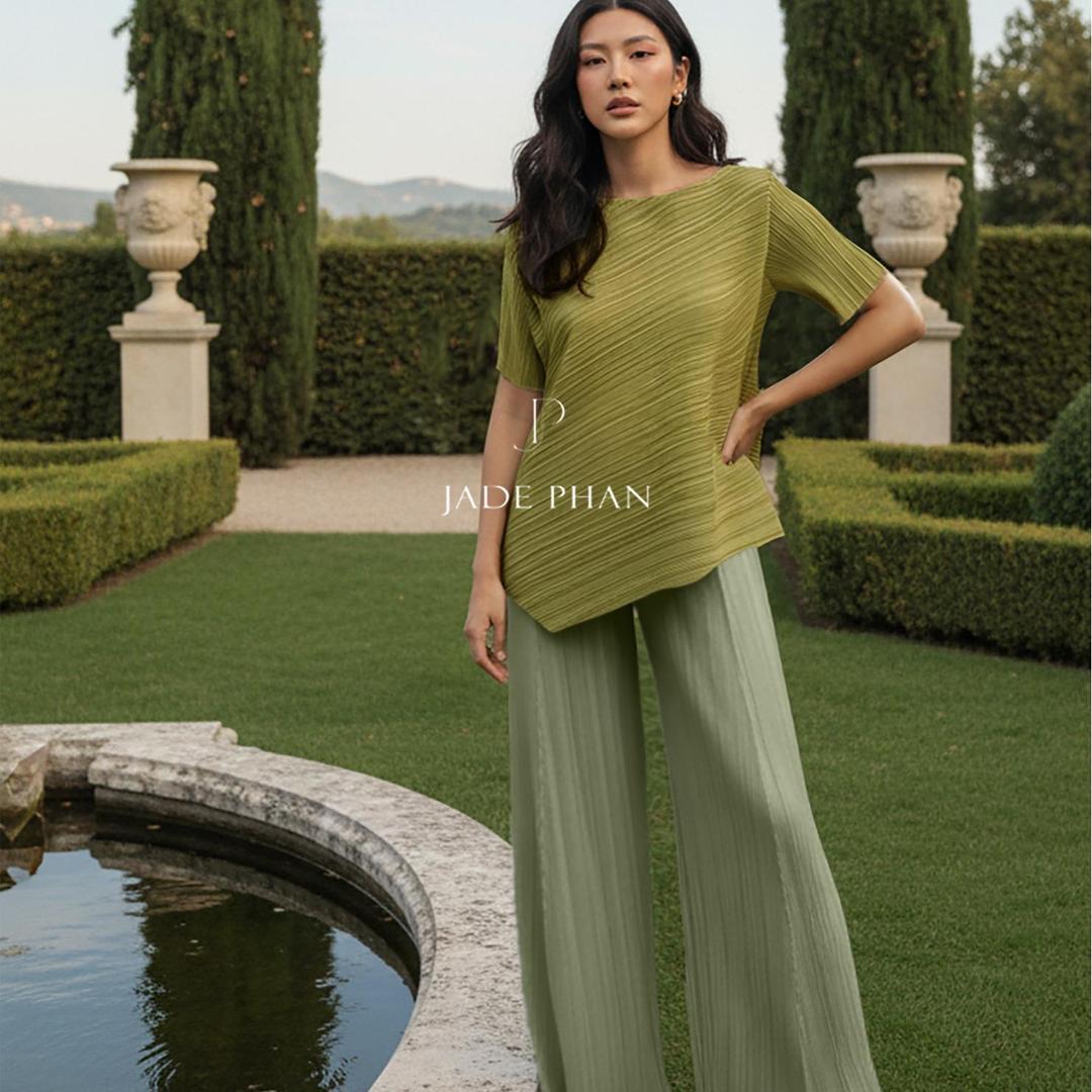 Set gồm áo và quầnmix màu, bộ quần áo xếp ly chuẩn form thanh lịch Jennie Gerda — ảnh 2