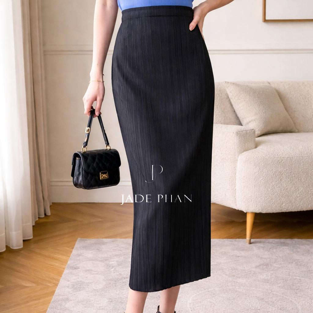 Chân váy Holly XẺ SAU xếp ly, dáng ngắn và dài, chân váy midi nữ dập ly cao cấp không nhăn nhiều màu 76cm 86cm