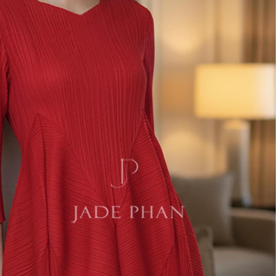 Váy Rose dập ly cao cấp JADEPHAN xếp ly lò xo thanh lịch — ảnh 11