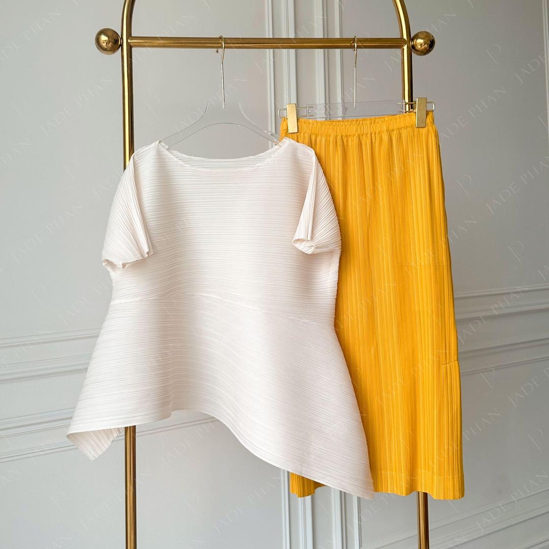 Set gồm áo và chân váymix màu, áo xếp ly tà chéo và chân váy ống suông xẻ cạnh bắp chân dập ly cao cấp nhiều màu Katle Audora — ảnh 12