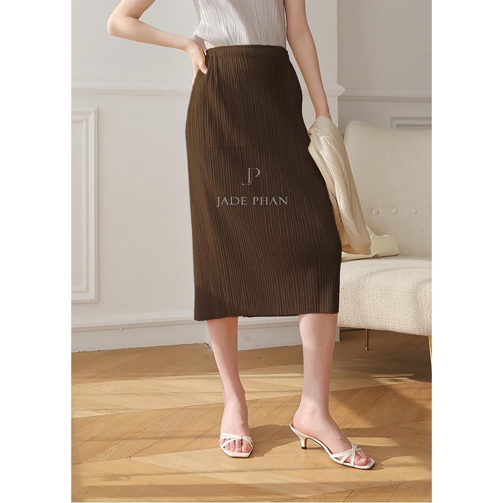 Chân váy Holly XẺ SAU xếp ly, chân váy midi nữ dập ly cao cấp không nhăn nhiều màu 76cm 86cm — ảnh 2