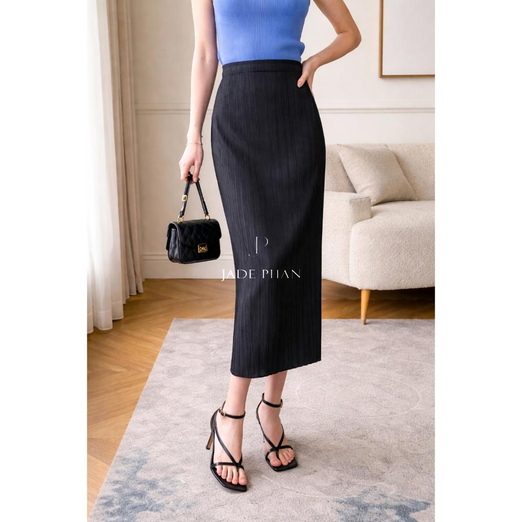 Chân váy Holly XẺ SAU xếp ly, chân váy midi nữ dập ly cao cấp không nhăn nhiều màu 76cm 86cm — ảnh 18