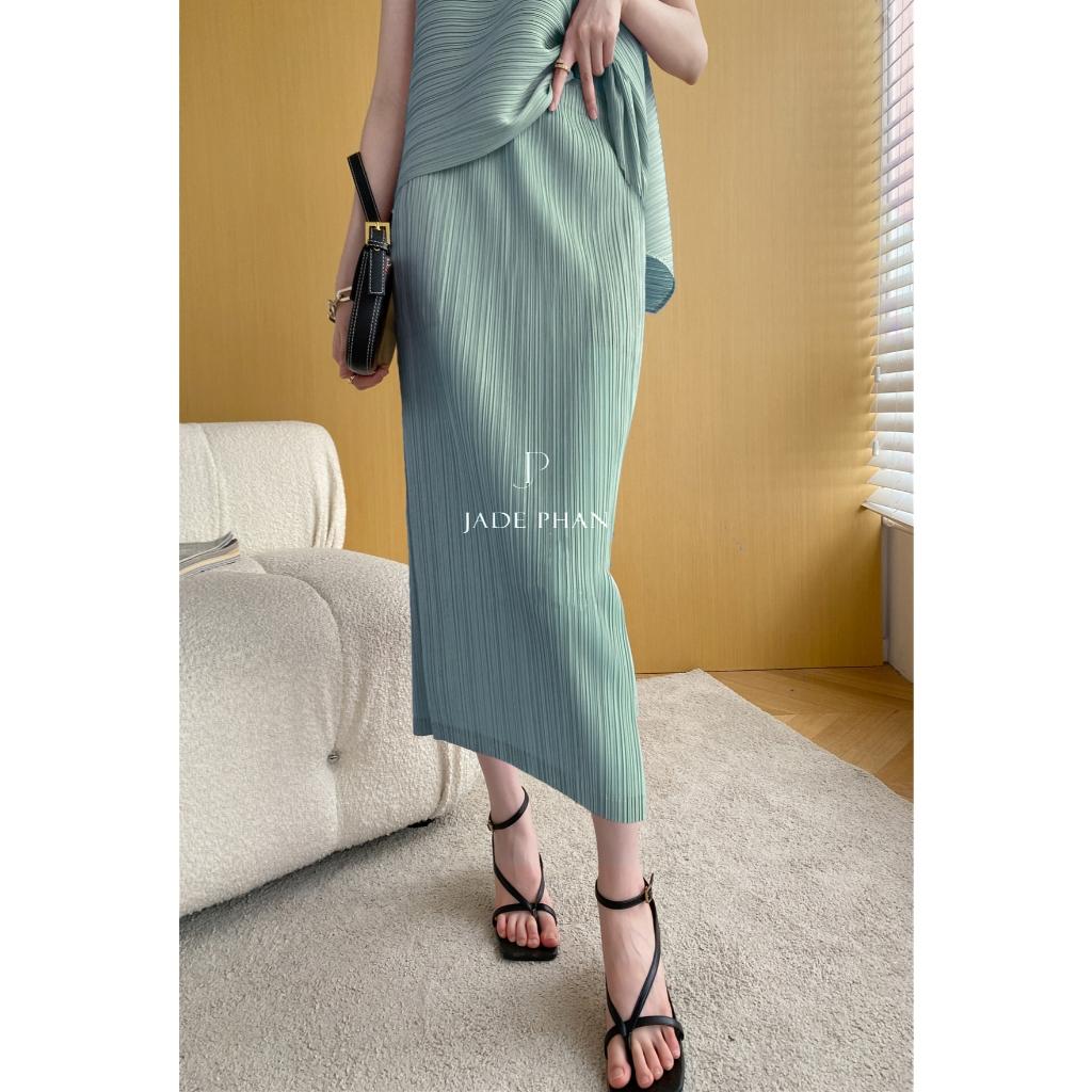 Chân váy Holly XẺ SAU xếp ly, chân váy midi nữ dập ly cao cấp không nhăn nhiều màu 76cm 86cm — ảnh 33