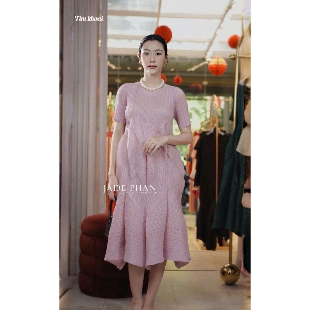 Váy Rose dập ly cao cấp JADEPHAN xếp ly lò xo thanh lịch — ảnh 29