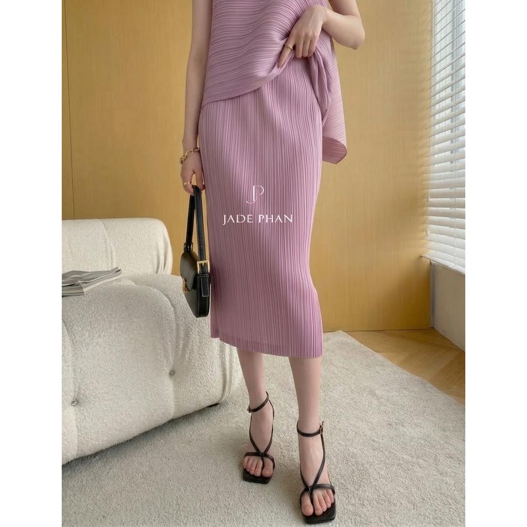 Chân váy Holly XẺ SAU xếp ly, chân váy midi nữ dập ly cao cấp không nhăn nhiều màu 76cm 86cm — ảnh 36