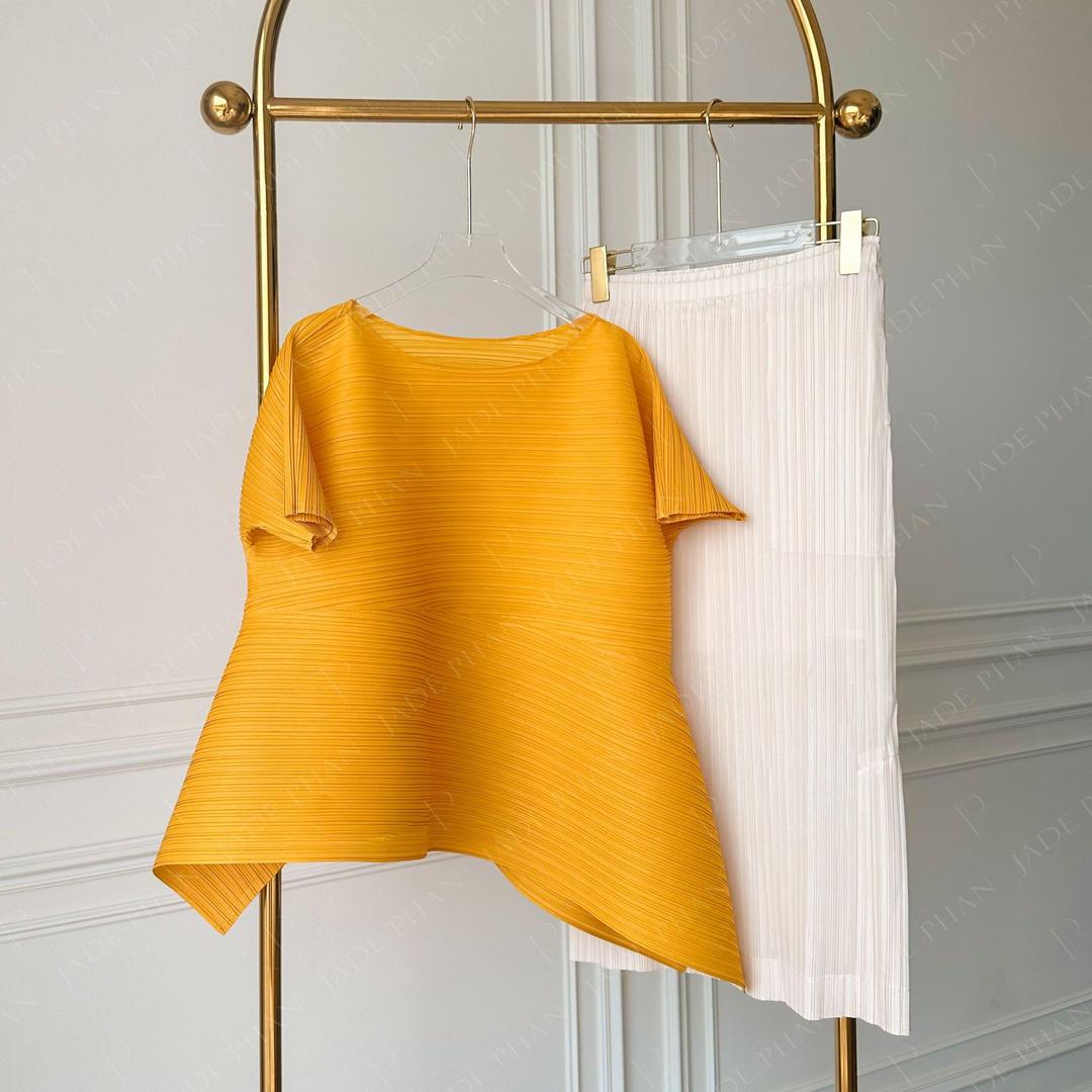 Set gồm áo và chân váymix màu, áo xếp ly tà chéo và chân váy ống suông xẻ cạnh bắp chân dập ly cao cấp nhiều màu Katle Audora — ảnh 5
