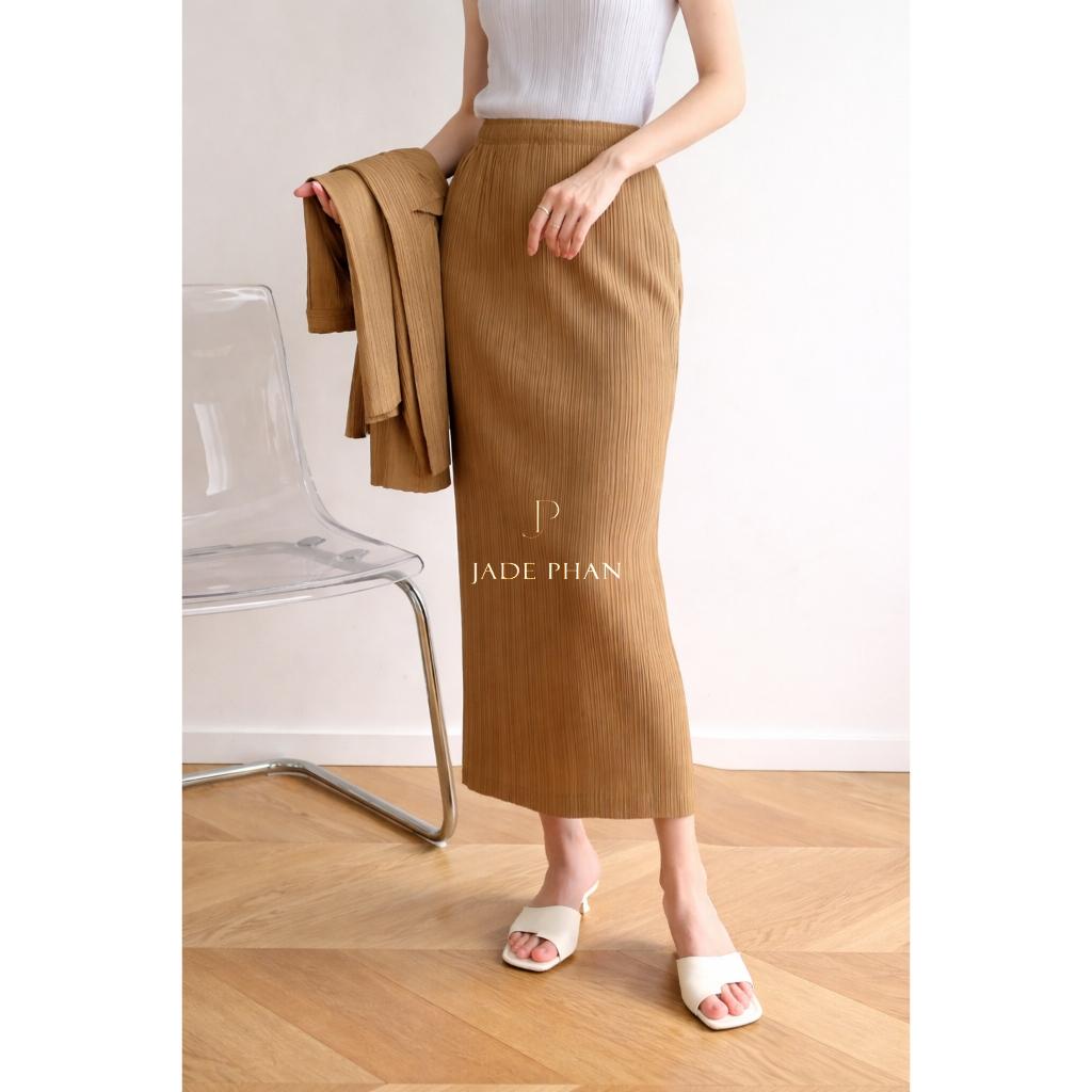 Chân váy Holly XẺ SAU xếp ly, chân váy midi nữ dập ly cao cấp không nhăn nhiều màu 76cm 86cm — ảnh 45