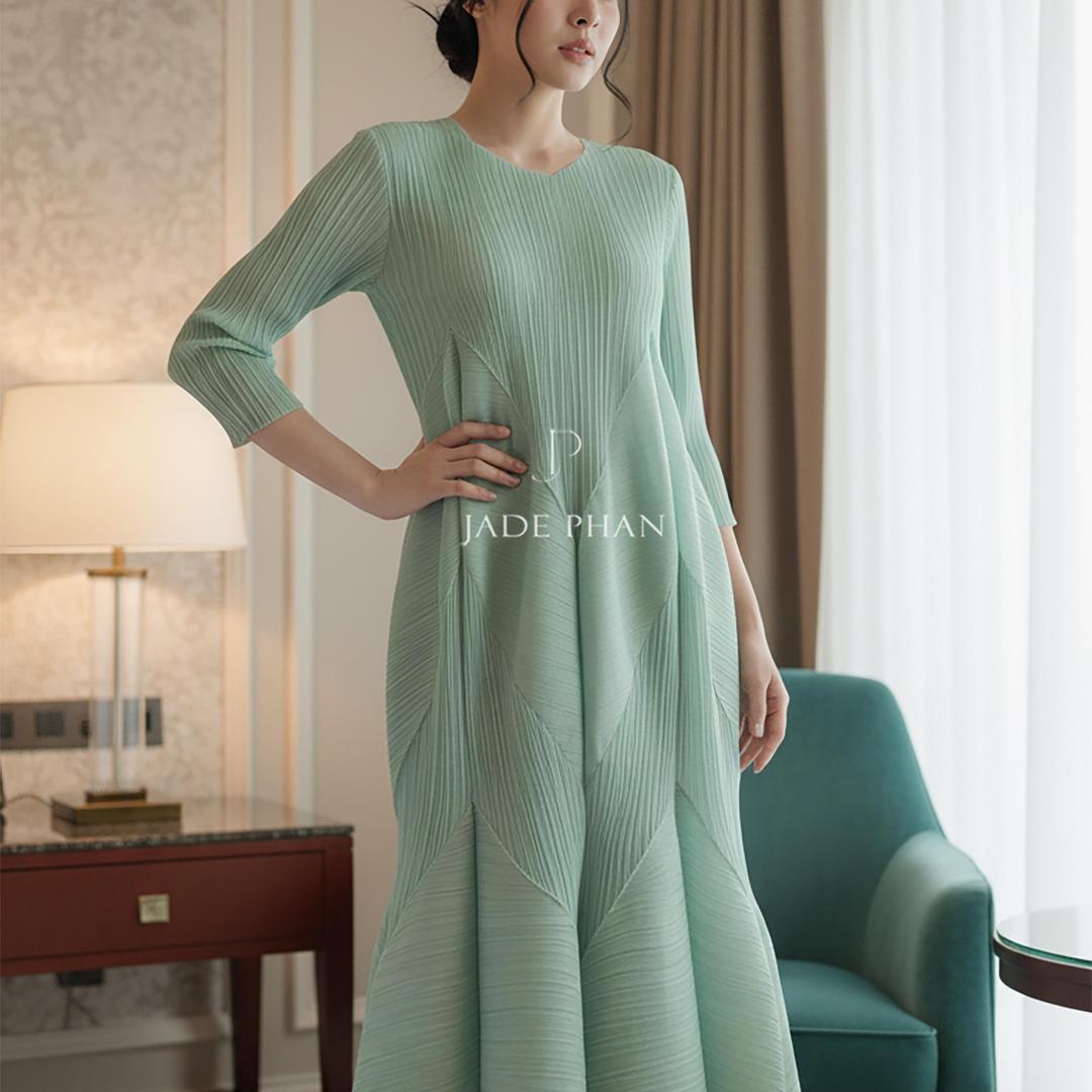 Váy Doris dập ly cao cấp JADEPHAN xếp ly lò xo nhiều màu — ảnh 25